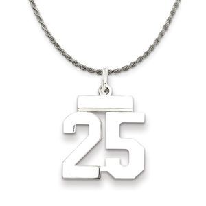 Sterling Silver Athletic Lg Polished Number 25 Necklace - 18 Inch